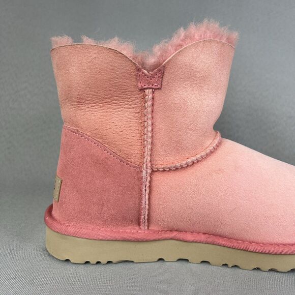 Womens UGG Australia Boots Sz 8 Bailey Mini Zip Pink Suede Wool Ankle Boho Shoes - Picture 13 of 16